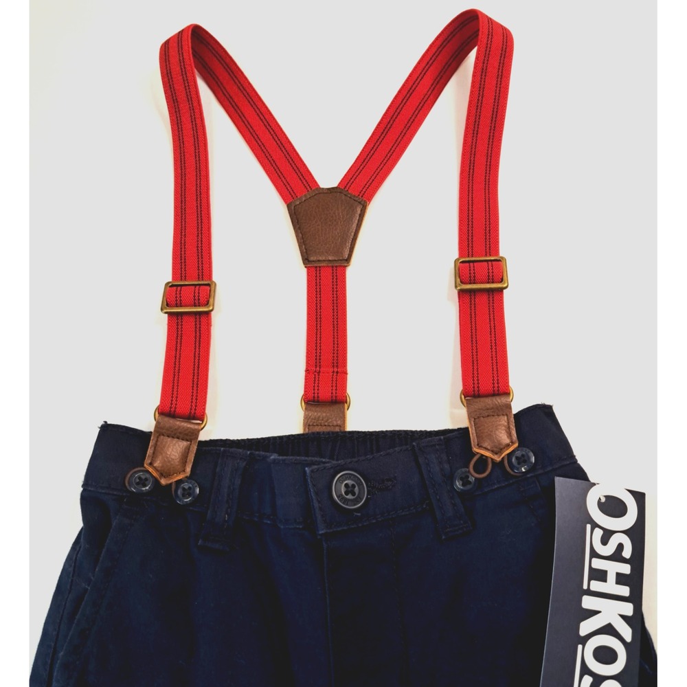 NEw Oshkosh B'gosh 2T Removable Suspenders & Pants‎ Navy Blue NWT Preppy